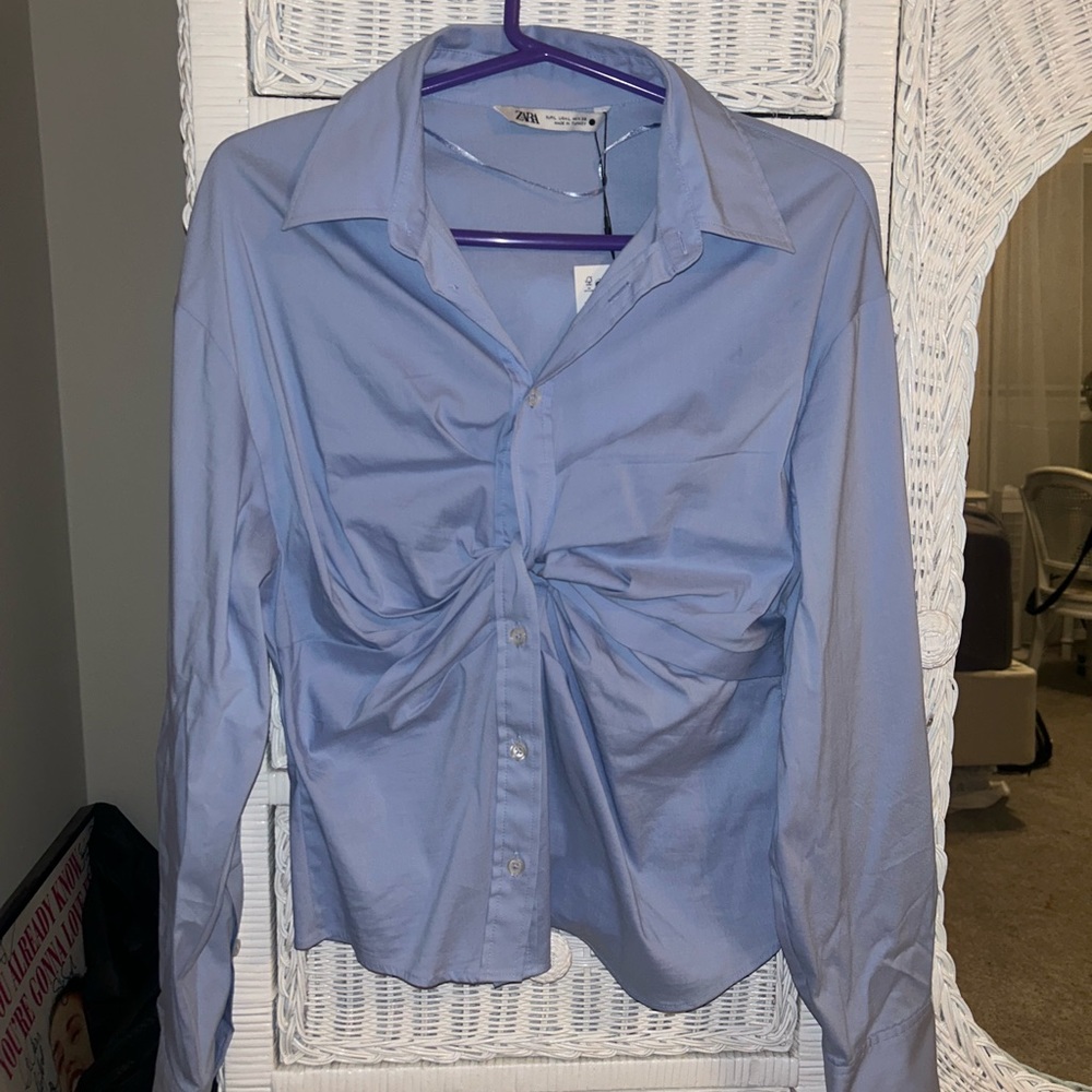 Button-Down Blue Sophisticated Blouse